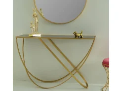 Discount Mesa de entrada em metal com tampo de vidro Dourado