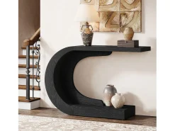 Consola*Tribesigns Mesa de entrada para console de 110 cm com armazenamento, mesa para trás do sofá em formato de C único em Preto