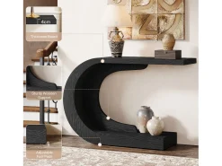 Consola*Tribesigns Mesa de entrada para console de 110 cm com armazenamento, mesa para trás do sofá em formato de C único em Preto