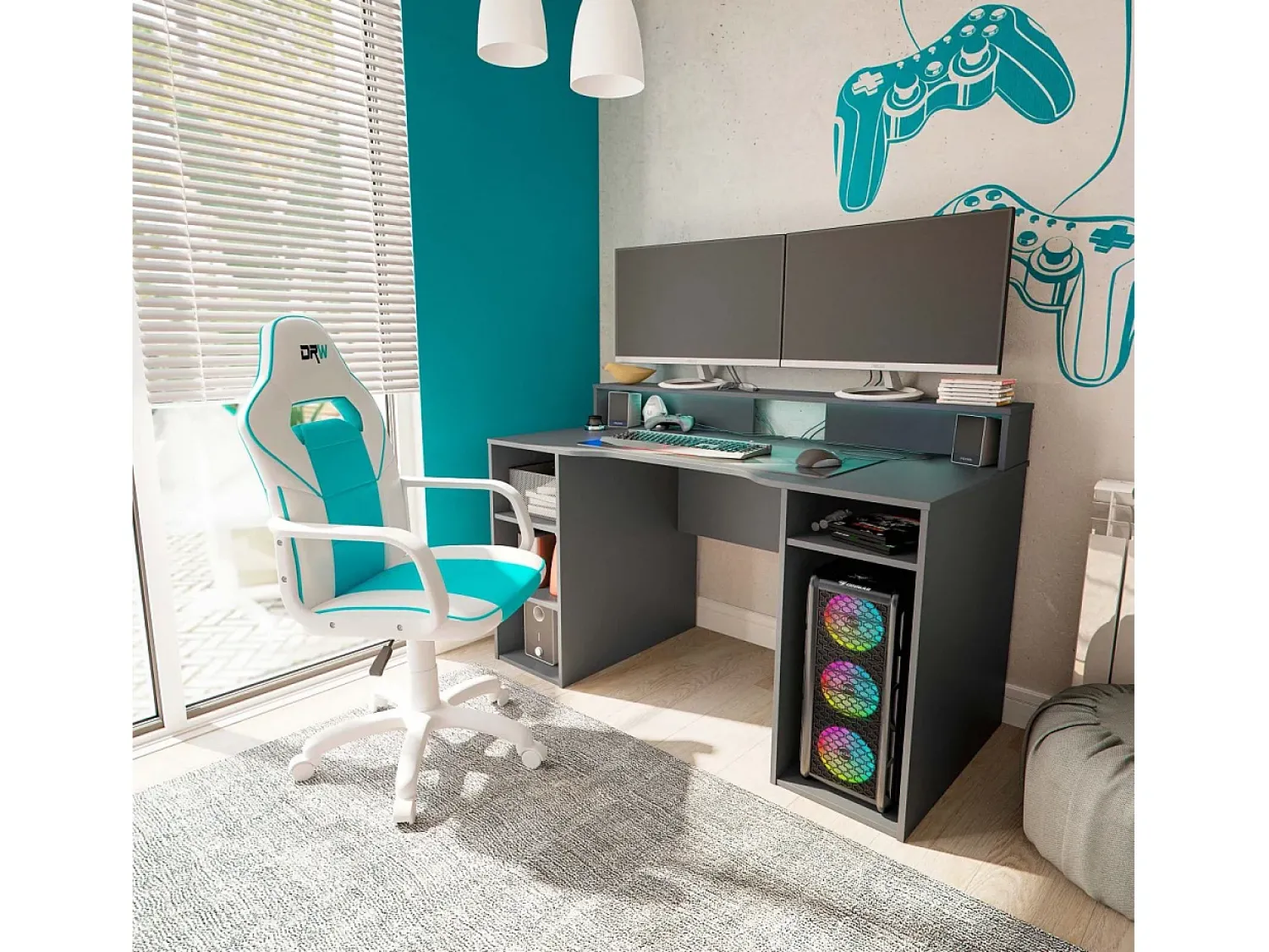 Consola|duehome Mesa de escrita Galax Cinzento