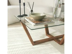 Dmora Mesa de estar Daaboubo, Mesa de café, Porta-revistas para sofá, Prateleira para sala de estar, 105x65h35 cm, Nogueira^ Mesa De Centro