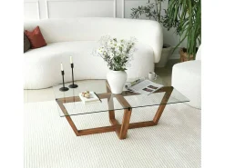Dmora Mesa de estar Daaboubo, Mesa de café, Porta-revistas para sofá, Prateleira para sala de estar, 105x65h35 cm, Nogueira^ Mesa De Centro