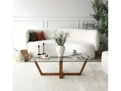 Dmora Mesa de estar Daaboubo, Mesa de café, Porta-revistas para sofá, Prateleira para sala de estar, 105x65h35 cm, Nogueira^ Mesa De Centro