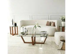 Dmora Mesa de estar Daaboubo, Mesa de café, Porta-revistas para sofá, Prateleira para sala de estar, 105x65h35 cm, Nogueira^ Mesa De Centro