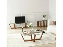 Dmora Mesa de estar Daaboubo, Mesa de café, Porta-revistas para sofá, Prateleira para sala de estar, 105x65h35 cm, Nogueira^ Mesa De Centro