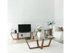 Dmora Mesa de estar Daaboubo, Mesa de café, Porta-revistas para sofá, Prateleira para sala de estar, 105x65h35 cm, Nogueira^ Mesa De Centro