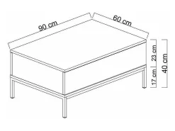 Mesa De Centro*Dmora Mesa de estar Dfiamozz, Mesa de café, Porta-revistas para sofá, Prateleira para sala de estar, 90x60h40 cm, Antracite e Prata Preto