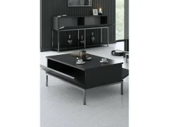 Mesa De Centro*Dmora Mesa de estar Dfiamozz, Mesa de café, Porta-revistas para sofá, Prateleira para sala de estar, 90x60h40 cm, Antracite e Prata Preto