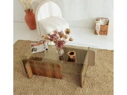 Hot Dmora Mesa de estar Dfontola, Mesa baixa para café, Porta-revistas para sofá, Prateleira para sala de estar, 105x65h40 cm, Noz Castanho