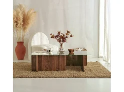 Hot Dmora Mesa de estar Dfontola, Mesa baixa para café, Porta-revistas para sofá, Prateleira para sala de estar, 105x65h40 cm, Noz Castanho