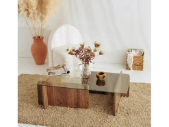Hot Dmora Mesa de estar Dfontola, Mesa baixa para café, Porta-revistas para sofá, Prateleira para sala de estar, 105x65h40 cm, Noz Castanho