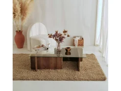 Hot Dmora Mesa de estar Dfontola, Mesa baixa para café, Porta-revistas para sofá, Prateleira para sala de estar, 105x65h40 cm, Noz Castanho