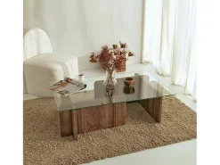 Hot Dmora Mesa de estar Dfontola, Mesa baixa para café, Porta-revistas para sofá, Prateleira para sala de estar, 105x65h40 cm, Noz Castanho