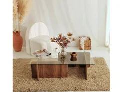 Hot Dmora Mesa de estar Dfontola, Mesa baixa para café, Porta-revistas para sofá, Prateleira para sala de estar, 105x65h40 cm, Noz Castanho