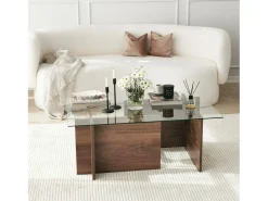 Mesa De Centro|Dmora Mesa de estar Dfontola, Mesa baixa para café, Porta-revistas para sofá, Prateleira para sala de estar, 105x65h40 cm, Noz Castanho