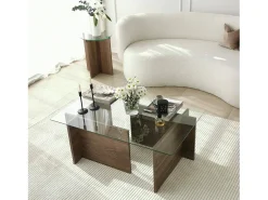 Mesa De Centro|Dmora Mesa de estar Dfontola, Mesa baixa para café, Porta-revistas para sofá, Prateleira para sala de estar, 105x65h40 cm, Noz Castanho