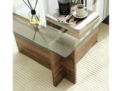 Mesa De Centro|Dmora Mesa de estar Dfontola, Mesa baixa para café, Porta-revistas para sofá, Prateleira para sala de estar, 105x65h40 cm, Noz Castanho
