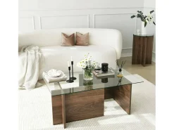 Mesa De Centro|Dmora Mesa de estar Dfontola, Mesa baixa para café, Porta-revistas para sofá, Prateleira para sala de estar, 105x65h40 cm, Noz Castanho