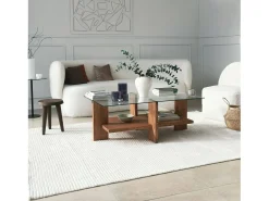 Dmora Mesa de estar Dfranzon, Mesa baixa para café, Porta-revistas para sofá, Prateleira para sala de estar, 105x60h40 cm, Nogueira^ Mesa De Centro