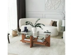 Dmora Mesa de estar Dfranzon, Mesa baixa para café, Porta-revistas para sofá, Prateleira para sala de estar, 105x60h40 cm, Nogueira^ Mesa De Centro