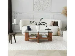 Dmora Mesa de estar Dfranzon, Mesa baixa para café, Porta-revistas para sofá, Prateleira para sala de estar, 105x60h40 cm, Nogueira^ Mesa De Centro