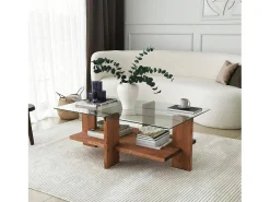 Dmora Mesa de estar Dfranzon, Mesa baixa para café, Porta-revistas para sofá, Prateleira para sala de estar, 105x60h40 cm, Nogueira^ Mesa De Centro