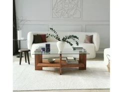Dmora Mesa de estar Dfranzon, Mesa baixa para café, Porta-revistas para sofá, Prateleira para sala de estar, 105x60h40 cm, Nogueira^ Mesa De Centro