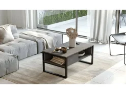 Mesa De Centro*Dmora Mesa de estar Dfranzos, Mesa de café, Suporte de revistas para sofá, Prateleira para sala de estar, 100x60h44 cm, Prata Prateado