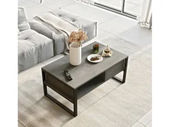 Mesa De Centro*Dmora Mesa de estar Dfranzos, Mesa de café, Suporte de revistas para sofá, Prateleira para sala de estar, 100x60h44 cm, Prata Prateado