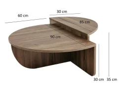 Dmora Mesa de estar Dgiarett, Mesa de café, Suporte de revistas para sofá, Prateleira para sala de estar, 90x90h35 cm, Nogueira escura^ Mesa De Centro