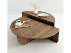 Dmora Mesa de estar Dgiarett, Mesa de café, Suporte de revistas para sofá, Prateleira para sala de estar, 90x90h35 cm, Nogueira escura^ Mesa De Centro