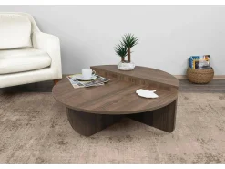 Dmora Mesa de estar Dgiarett, Mesa de café, Suporte de revistas para sofá, Prateleira para sala de estar, 90x90h35 cm, Nogueira escura^ Mesa De Centro