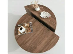Dmora Mesa de estar Dgiarett, Mesa de café, Suporte de revistas para sofá, Prateleira para sala de estar, 90x90h35 cm, Nogueira escura^ Mesa De Centro