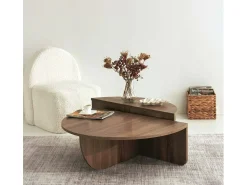 Dmora Mesa de estar Dgiarett, Mesa de café, Suporte de revistas para sofá, Prateleira para sala de estar, 90x90h35 cm, Nogueira escura^ Mesa De Centro