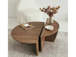 Dmora Mesa de estar Dgiarett, Mesa de café, Suporte de revistas para sofá, Prateleira para sala de estar, 90x90h35 cm, Nogueira escura^ Mesa De Centro