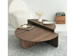Dmora Mesa de estar Dgiarett, Mesa de café, Suporte de revistas para sofá, Prateleira para sala de estar, 90x90h35 cm, Nogueira escura^ Mesa De Centro