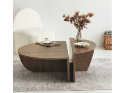 Dmora Mesa de estar Dgiarett, Mesa de café, Suporte de revistas para sofá, Prateleira para sala de estar, 90x90h35 cm, Nogueira escura^ Mesa De Centro