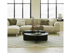 Dmora Mesa de estar Dgiarett, Mesa baixa de café, Suporte de revistas para sofá, Prateleira para sala de estar, 90x90h35 cm,^ Mesa De Centro