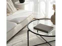 Mesa De Centro*Dmora Mesa de estar Dhateboe, Mesa baixa de café, Suporte de revistas para sofá, Prateleira para sala de estar, 83x82h40 cm, Preto