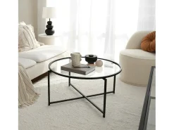 Mesa De Centro*Dmora Mesa de estar Dhateboe, Mesa baixa de café, Suporte de revistas para sofá, Prateleira para sala de estar, 83x82h40 cm, Preto