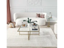 Dmora Mesa de estar Dhjulman, Mesa baixa para café, Suporte para sofá, Prateleira para sala de estar, 85x85h35 cm, Ouro^ Mesa De Centro