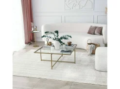 Dmora Mesa de estar Dhjulman, Mesa baixa para café, Suporte para sofá, Prateleira para sala de estar, 85x85h35 cm, Ouro^ Mesa De Centro