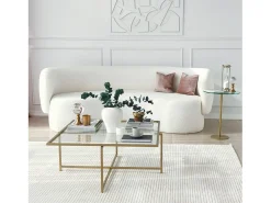Dmora Mesa de estar Dhjulman, Mesa baixa para café, Suporte para sofá, Prateleira para sala de estar, 85x85h35 cm, Ouro^ Mesa De Centro