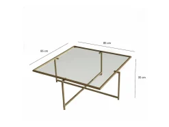 Dmora Mesa de estar Dhjulman, Mesa baixa para café, Suporte para sofá, Prateleira para sala de estar, 85x85h35 cm, Ouro^ Mesa De Centro
