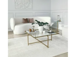 Dmora Mesa de estar Dhjulman, Mesa baixa para café, Suporte para sofá, Prateleira para sala de estar, 85x85h35 cm, Ouro^ Mesa De Centro