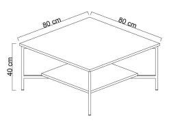 Mesa De Centro*Dmora Mesa de estar Dichiar, Mesa de café, Porta-revistas para sofá, Prateleira para sala, 80x80h40 cm, Antracite e Preto