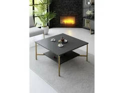 Mesa De Centro*Dmora Mesa de estar Dichiar, Mesa de café, Porta-revistas para sofá, Prateleira para sala, 80x80h40 cm, Antracite e Preto