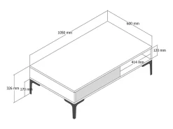 New Dmora Mesa de estar Djagiell, Mesa de café, Suporte de revistas para sofá, Prateleira para sala de estar, 105x60h33 cm, Noz e Branco Castanho