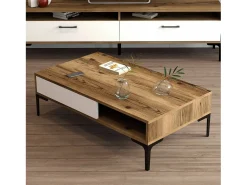 New Dmora Mesa de estar Djagiell, Mesa de café, Suporte de revistas para sofá, Prateleira para sala de estar, 105x60h33 cm, Noz e Branco Castanho