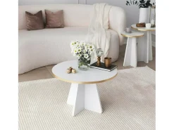 Clearance Dmora Mesa de estar Dkluiver, Mesa de café, Suporte de mesa de sofá, Prateleira de sala de estar, 60x60h40 cm, e Branco Dourado
